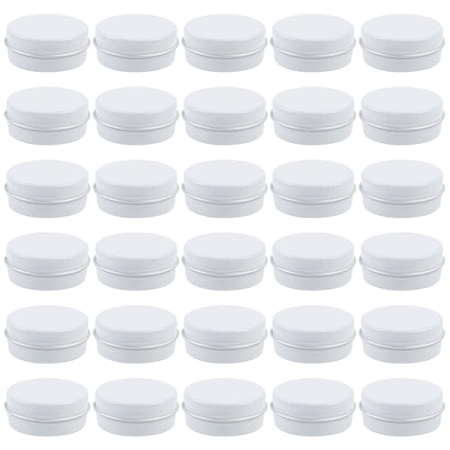 ASUNFO 30 Pcs 0.5 oz Aluminum Tin Cans Empty Lip Balm Containers White