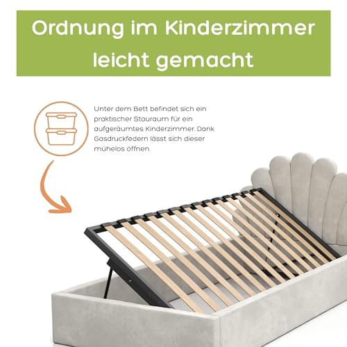 Cama infantil tapizada de 90 x 200 cm gris con somier para niños 5