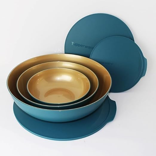  Tupperware Allegra Petrol Gold 3,5 l + 1,5 l + 740 ml ciotola + colino pieghevole