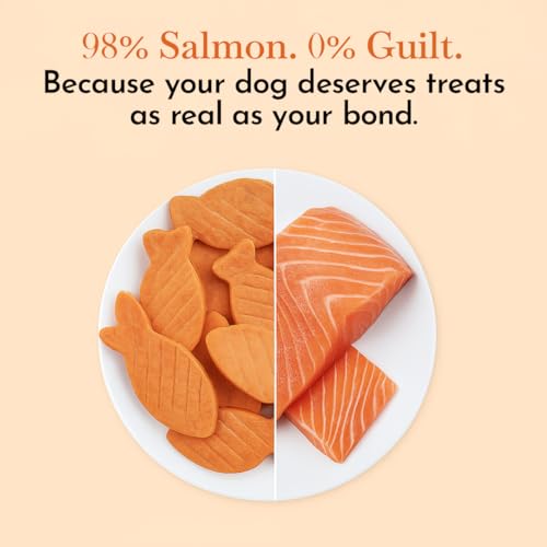 Image of PETS EMPIRE O'Dog Fish Shape Salmon Fillet, Healthy Dog Treats, Chewy Dogs Bites for Training and Feeding, Made with Real Salmon, Non-Vegetarian Pup Snacks for Dogs, Puppies - 100g