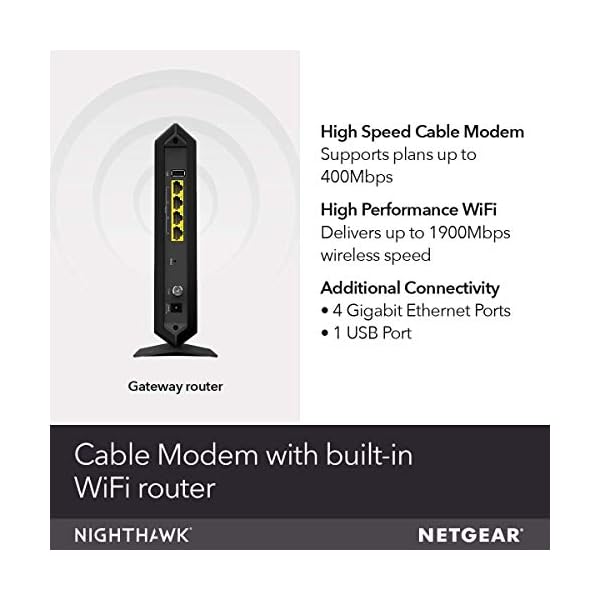 NETGEAR Nighthawk AC1900 (24x8) DOCSIS 3.0 WiFi Cable Modem Router Combo (C7000) for Xfinity from Comcast, Spectrum, Cox, more (Renewed)