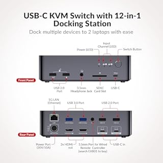 AV Access KVM Switch Dock 2 Monitors 2 Laptops, 4K KVM Switch Dual HDMI Monitor, 2 USB-C MST Ports, 60W PD for Each PC, 1G Ethernet, EDID Emulation, 2K@144Hz,1080P@240Hz,Ideal for Home Office & Gaming