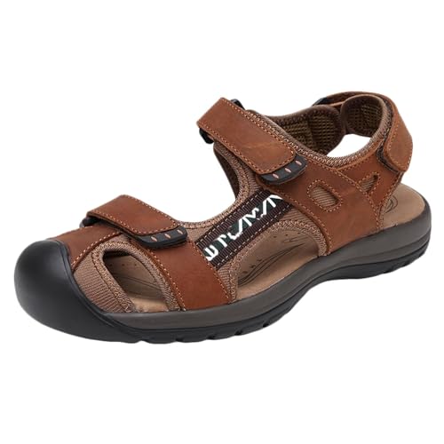 Men Closed Toe Walking Sandals Leather Sports Outdoor Sandals Water Shoes Summer Holidays Beach Sandals Fisherman Sandals