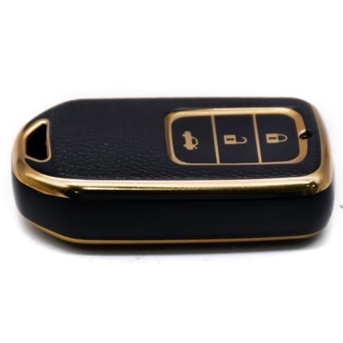 Image of KMH - TPU Leather Gold Pattern Key Cover Compatible with Honda D2 (Black)