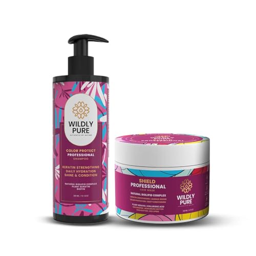 Image of WILDLY PURE Professional Keratin Shampoo & Hair Mask | 7 Days Smoothening | 8 weeks Colour Protection | With Natural Biolipid Complex & Hyaluronic Acid | Deep Conditioning for dry & frizzy Hair (Keratin Combo)