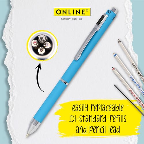 Online multipen 4-in-1 Blue | Multicolour Ballpoint Pen & Pencil | Multifunctional Metal Pen | 3 Pen Points in Blue, Black, and red, Mechanical Pencil Lead | incl. Rubber - Image 3