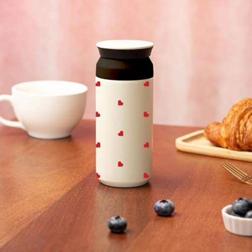 Image of The Messy Corner Coffee Tumbler - Ivory Stainless Steel 350ml | Leak-Proof Insulated Travel Mug for Gym, Office & Vacation | 12hr Hot & 15hr Cold Retention | Hearts Print