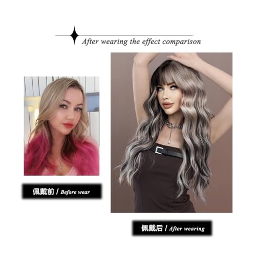 Perruques cheveux humains longs bouclés grande vague argent rose - 6