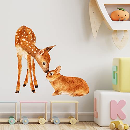 Royolam Cute Deer And Rabbit Wall Decal Nursery Woodland Animal Wall Sticker Removable Peel And Stick Waterproof Wall Art Decor Stickers For Kids Baby Classroom Preschool Living Room Playing Room Bedroom School #TOP1