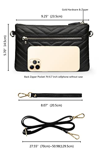 Image of YALUXE Women's Genuine Leather Wristlet Purse Clutch Handbag with Phone Pocket Card Holder and Crossbody Strap