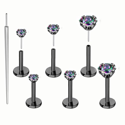QXXPVV 16G Flat Back Earrings Stud Surgical Steel Threadless Tragus Labret Cartilage Lip Medusa Conch Nose Studs Ring Body Piercing Jewelry Hypoallergenic for Women Men(3pairs 16G Black)