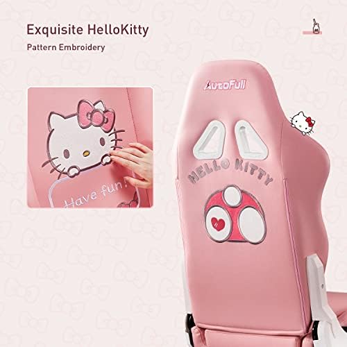 AutoFull Hello Kitty Pink Gaming Chair High Back Ergonomic Office Desk Computer Chair with Lumbar Support, Racing Style PU Leather Task Chair with Footrest