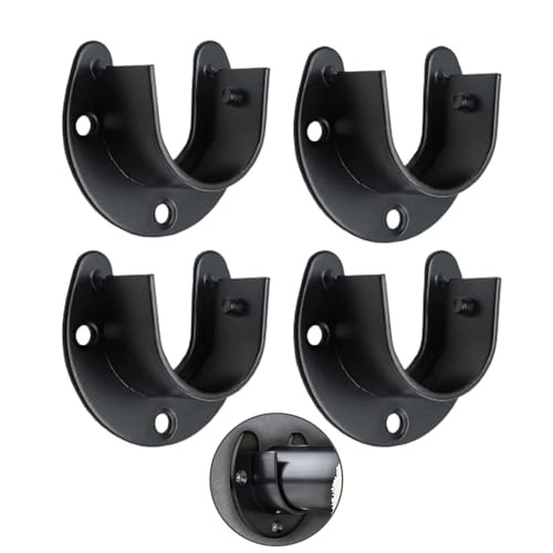 Eruceky 4 Pièces Penderie Acier Inoxydable Support, Support Tringle Penderie en Forme de U, Support de Tringle à Vêtements, Noir Mat en Acier Inoxydable, pour Supports D'armoire, Tringles à Rideaux