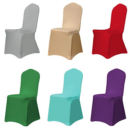 Desirable Life Pack of 6 Removable Spandex Stretch Dining Chair Cover Slipcover Protector for Party Wedding Banquet Celebration, Multi Colors for Choice