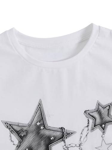 Image of RoseSeek Girl's Geometric Star Graphic Tee Tops Casual Summer Short Sleeve Crew Neck T Shirt