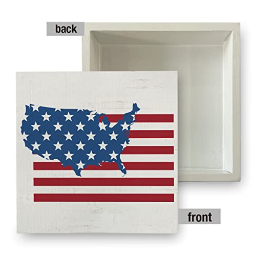 Country Patriotic Wood Box Sign Rustic America Flag Wooden Box Sign Decorative 4Th Of July Summer Sign Block Plaque For Home Office Desk Table Shelf Decor 5"X 5" #TOP2