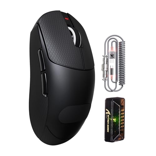 ATTACK SHARK X8PRO Souris de jeu sans fil ultralégère 55g avec câble spiralé et bande antidérapante pour mains moyennes/grandes, fréquence d'interrogation 8K, 2,4 GHz/filaire/BT, 40000 DPI -Noir