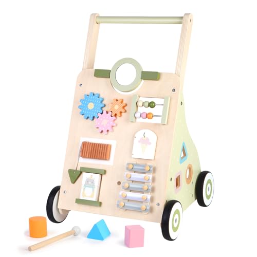 Image of Asweets Wooden Baby Walker Push and Pull Learning Activity Walker Kids’ Activity Toy Multiple Activities Center Develops Motor Skills & Stimulates Creativity(Green)