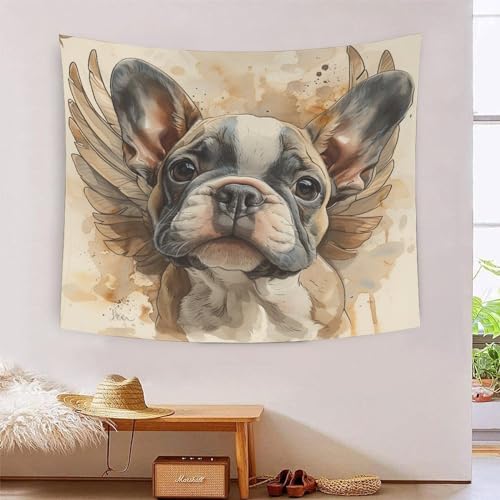 Tapisserie murale bouledogue français pour cacher un mur abîmé facilement