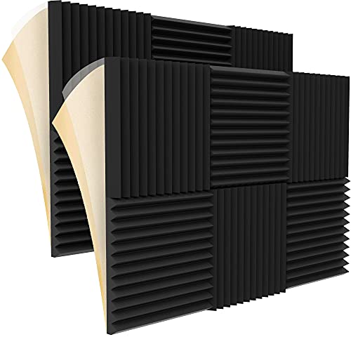 Self Adhesive Sound Proof Wall Panels, 1.5"X12"X12" Adhesive Soundproof Acoustic Panel, Adhesive Wedge Acoustic Foam Panel for Sound Absorbing, Adhesive Sound Proof Foam Panels Made by WVOVW - 6 Pack