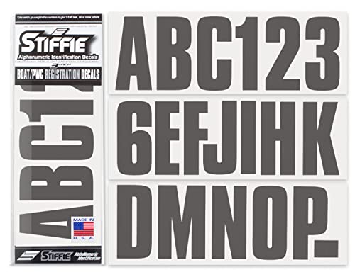 Image of Stiffie UNILINE 3 inch Alpha-Numeric Registration Identification Numbers Stickers Decals for Boats & Personal Watercraft (Gunmetal)