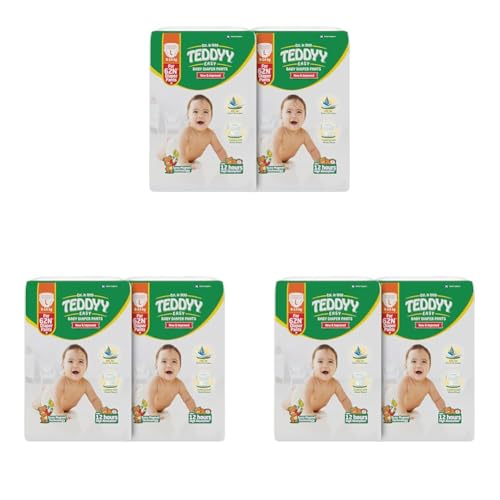 Image of TEDDYY Easy Baby L Size Diaper Pant Style | 124 Count (Large) | 9-14 kg (Pack of 6) | Long Protection Hours | Anti-Bacterial | Airy Breathable Fit | Rapid Soaker Channels with Wetness Indicator