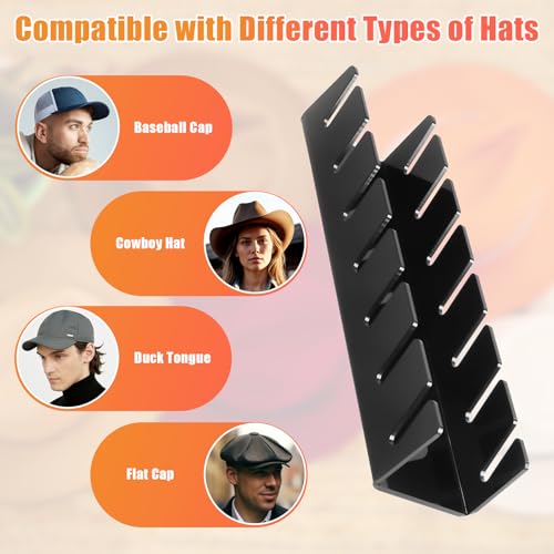 Sloworld Hat Stand for Baseball Caps Display and Organizer - 2 Pack, No Install Acrylic Hat Holder for 14 Baseball Caps for Bedroom, Closet, Dresser( (Black*2)