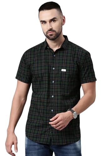 Image of Majestic Man Men Cotton Checkered Half Sleeve Slim Fit Casual Shirt