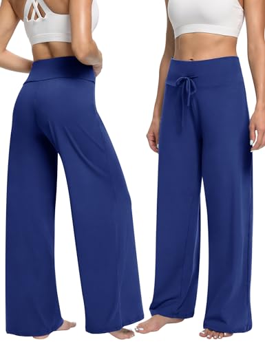 Image of ZOOSIXX Soft Black Pajama Pants for Women, Wide Leg Pants Woman Flowy Comfy Casual Lounge Yoga Capri Pants 22 inch / 30 inch