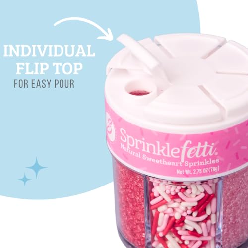Image of Sweets Indeed Valentines Dye Free Sprinkles | Red & Pink Sanding Sugar with Red White Pink Jimmies Mix | Baking & Decorating | No Artificial Dyes | 6-Cell Jar 2.75 oz