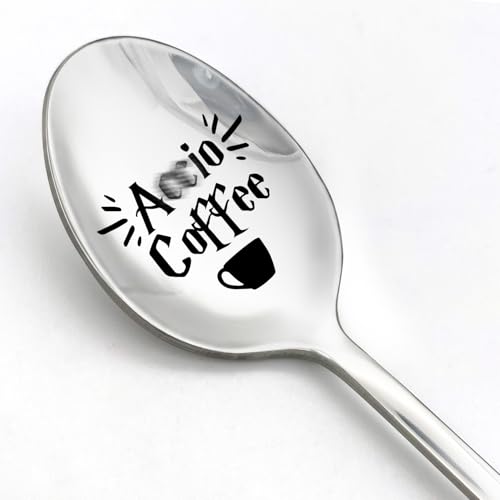 WHING Accio - Cuchara de acero inoxidable grabada para los amantes del café, té, amantes de los libros, gusanos de biblioteca, amigos de Harry Potter, cumpleaños, San Valentín, regalo de Navidad