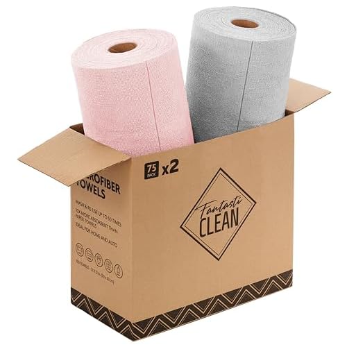 Fantasticlean Microfiber Cleaning Cloth Roll -150 Pack, Tear Away Microfiber Towels, 12" x 12", Reusable, Washable, Ultra Absorbent Dishcloth for All-
