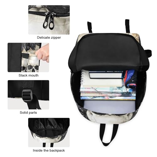 Backpack Lunch Box Set Large Capacity Travel Backpacks and Insulated Lunch Bag for Commute Hiking Picnic Skull with Wings Print3