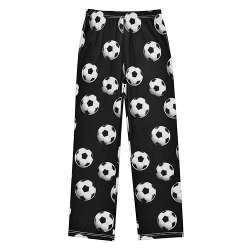 Pajama Pants Traditional Black White Soccer Ball Elastic Waist Lounge Pajama Bottoms with 2 Pockets Soft Sleep Pjs S