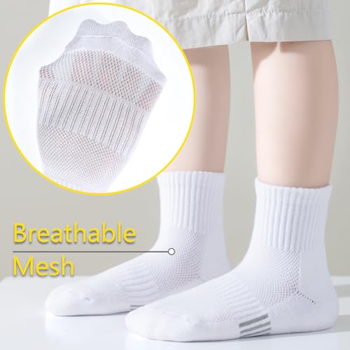 LO SHOKIM Ankle Socks Boys Running Socks Girls Cushioned Athletic Sock Kids Cotton Sports Quarter Sock Youth 5 Pairs3