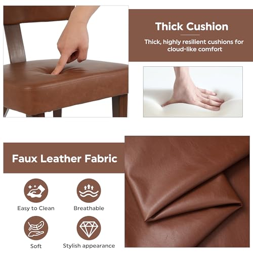 Image of Wood Dining Table Set for 4, 47 inch Round Kitchen Table with 4 Faux Leather Dining Chairs, MDF Tabletop with Metal Legs, Ergonomic Dining Chair with Metal Legs(Woodgrain Table with Brown Chairs)