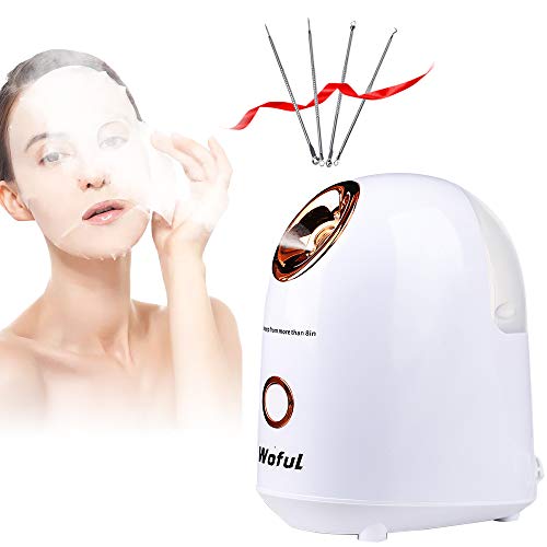 Facial Steamer Nano Ionic Face Steamer for Home Facial Warm Mist Humidifier Steamer for Unclogs Pores Face Spa Moisturizing Cleansing Pores with Stainless Steel Skin Kit (White) (White)