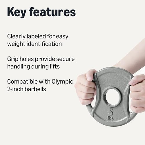 Image of Amazon Basics 2-Inch Olympic Grip Weight Plates, Cast Iron, for Powerlifting, CrossFit & Strength Training
