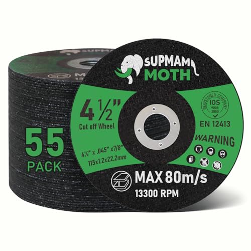 Supmammoth B201 55 Pack 4 1/2 Cut Off Wheel Angle Grinder Cutting Disc For Metal & Stainless Steel Cutting Wheel Ultra Thin 0.045'' X 7/8 Arbor cover