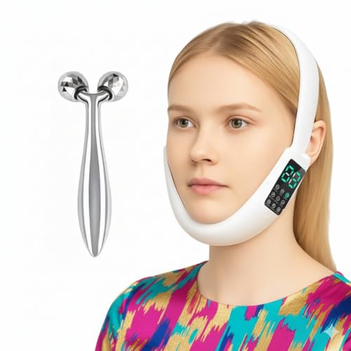 V-Face Machine and Electric Double Chin Device with 15 Gear Adjustable Intensities and 8 Modes – Intelligent Double Chin Machine for V-face. Free 3D Face Roller for Skin Care
