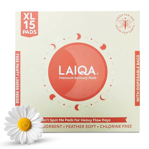 Image of LAIQA Sanitary Pads For Women XL - 15 Pads With 15 Disposable Bags & 3 Panty Liners | Cotton Soft Rash-Free Comfort | Double-Wing Leak Protection | Toxin-Free & BIS Certified