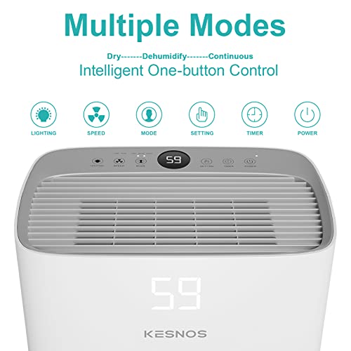 Kesnos 5500 Sq. Ft. Large Dehumidifier, 100 Pints Dehumidifiers With Drain Hose For Basements, Bedrooms, Bathrooms, Laundry Rooms - With Intelligent Control Panel, Front Display, 24 Hr Timer And 1.32 Gallon Water Tank #TOP3