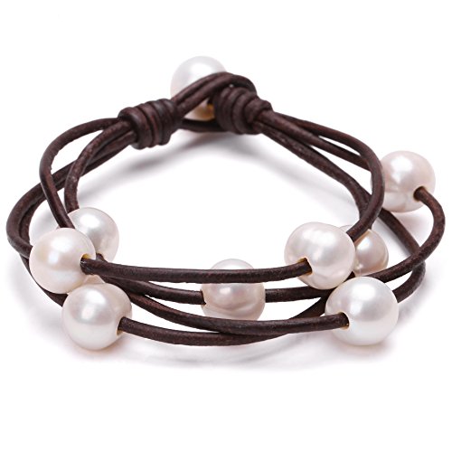 Aobei Pearl Cultured Freshwater pearl Wrap Bracelet on Multi Strands Leather Beaded Jewelry for Women4
