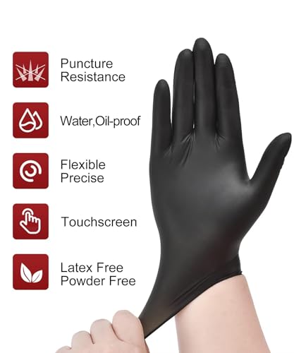 Image of NEOTRIL 6 Mil Heavy Duty Black Nitrile Disposable Gloves, Latex Powder-Free, Textured Rubber Gloves for Cooking Mechanic