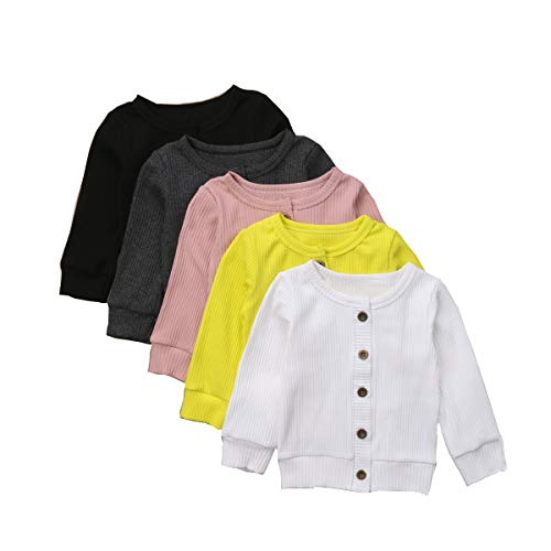 Infant Baby Boys Girls Button-Down Cardigan Solid Sweaters Cotton Knit Sweater Outwear 0-24M (Grey, 3-6M)