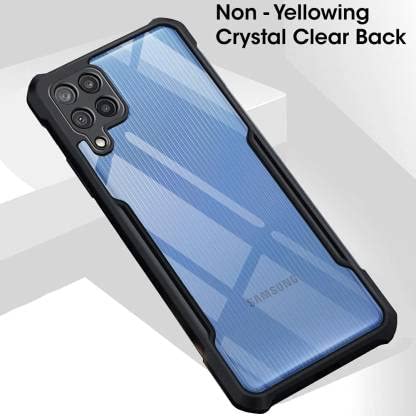 Image of A rtistque Hard Transparent Acrylic Armor Clear Back Cover Case for Samsung Galaxy M32 4G Anti-Drop Shockproof TPU Edge - Black