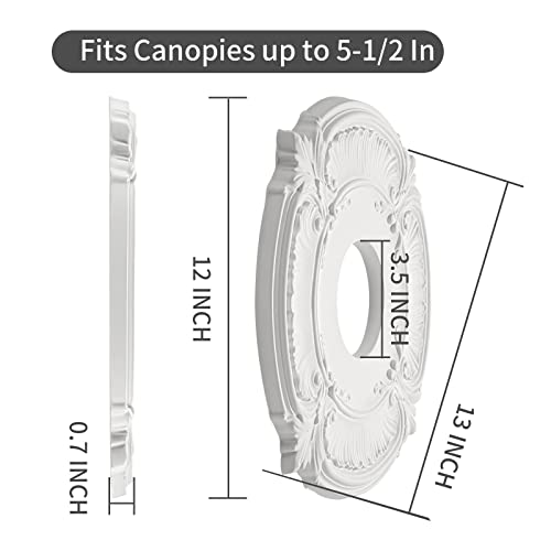 Elfcab 2 Pcs Molded Pu Ceiling Medallion For Light Fixtures And Ceiling Fans, 13"Od X 3-1/2"Id X 3/4" P (White) #TOP1