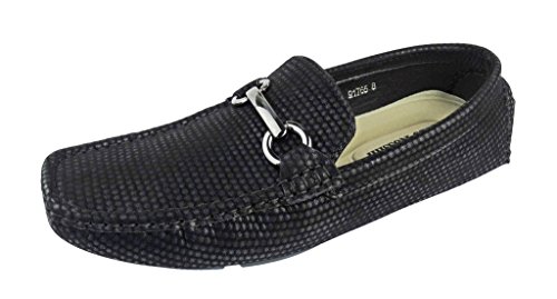 Aldo Rossini Men's Leo-3 Vegan Nubuck Leather Embellished with Bit Ornament Slip-On Loafers Moccasins Driving Shoes (12 D(M) US, Black)