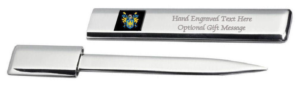 Beechy Family Crest Surname Coat of Arms Heraldry Engraved Letter Opener