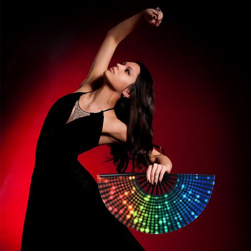 Image of FairySandy Large Rave Fan UV Glow Clack Summer Hand Fan with Thigh Holster for Women Carnival Party Supplies for Carnival Edm Music Festival Club Accessories(Neon,Mixed Color)